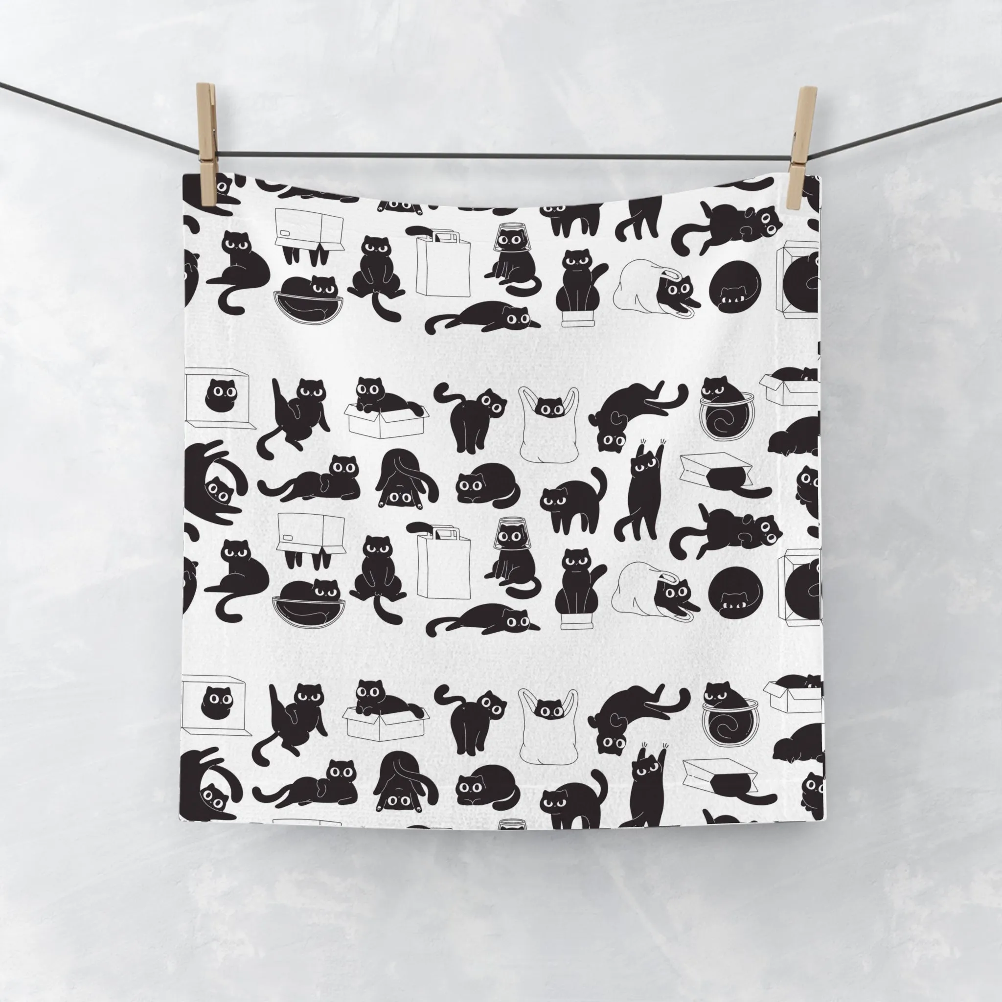 Cute Cat Pattern Face Towel - Perfect for Cat Lovers & Home Decor