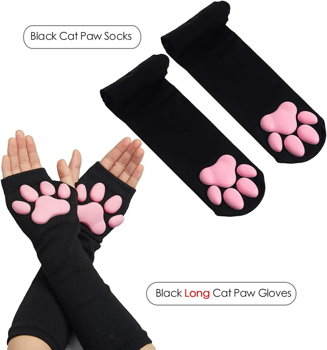 Cute Cat Paw Mittens Gloves, Kawaii Cat Cosplay Kawaii Soft 3D Toes Beans Fingerless Cat Claw Paws Pad Sleeve