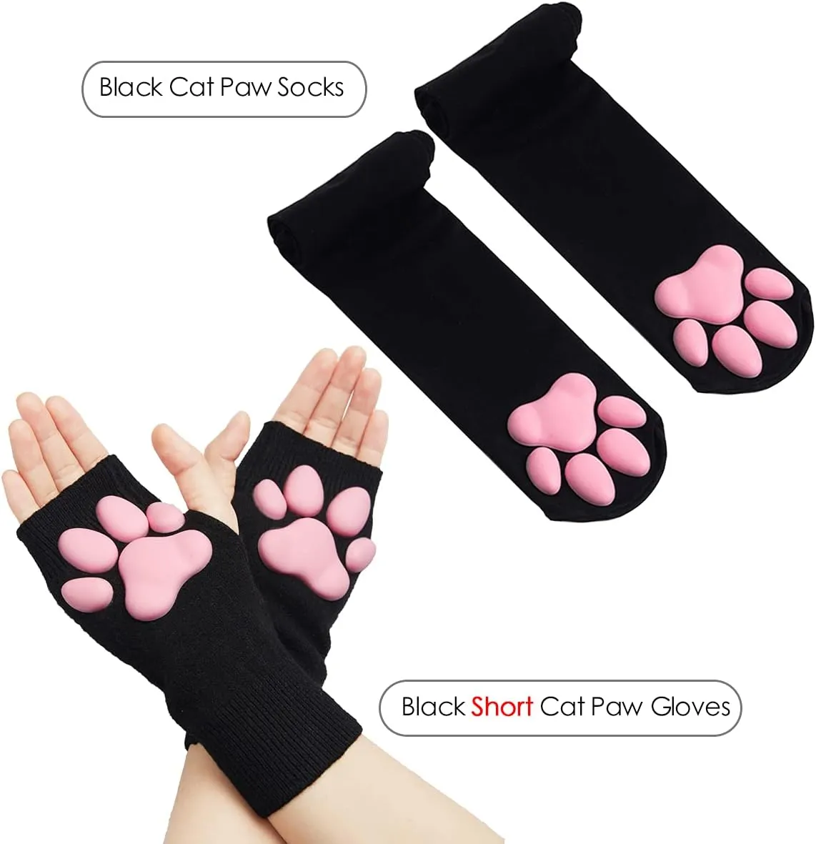 Cute Cat Paw Mittens Gloves, Kawaii Cat Cosplay Kawaii Soft 3D Toes Beans Fingerless Cat Claw Paws Pad Sleeve