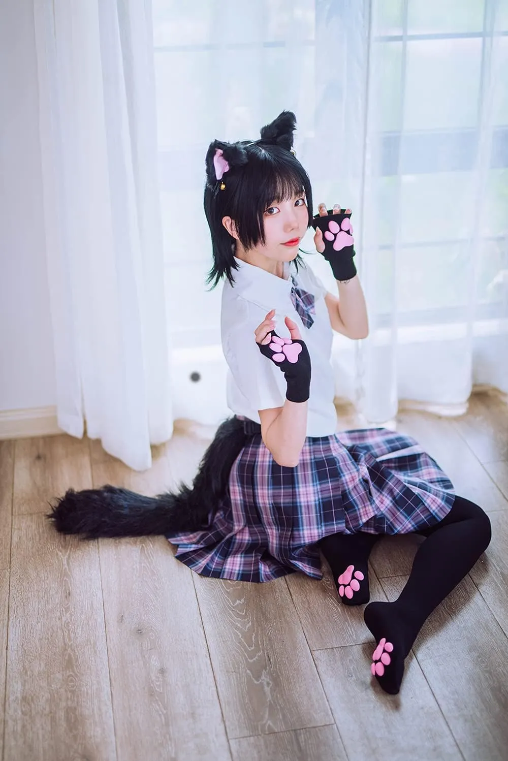 Cute Cat Paw Mittens Gloves, Kawaii Cat Cosplay Kawaii Soft 3D Toes Beans Fingerless Cat Claw Paws Pad Sleeve