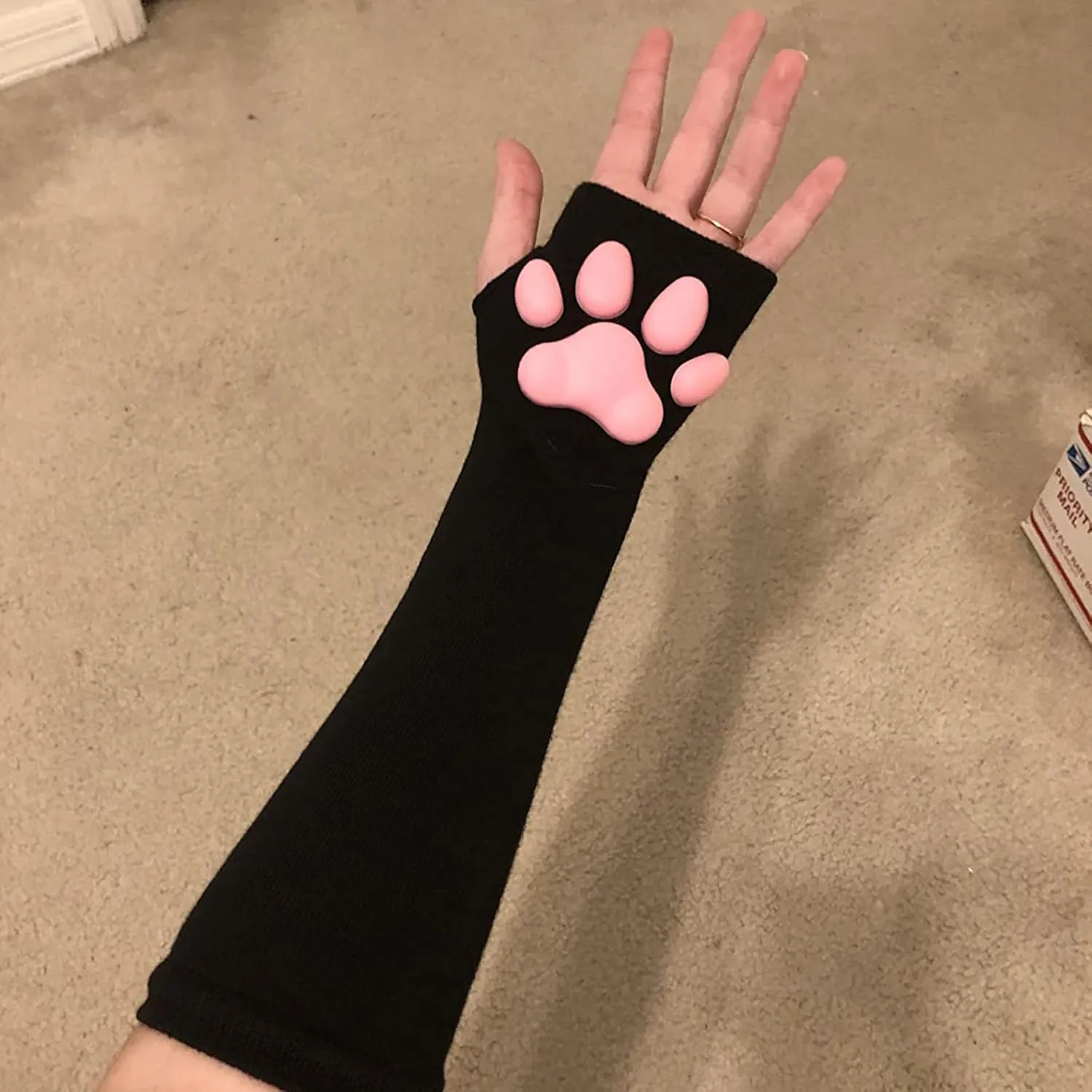 Cute Cat Paw Mittens Gloves, Kawaii Cat Cosplay Kawaii Soft 3D Toes Beans Fingerless Cat Claw Paws Pad Sleeve