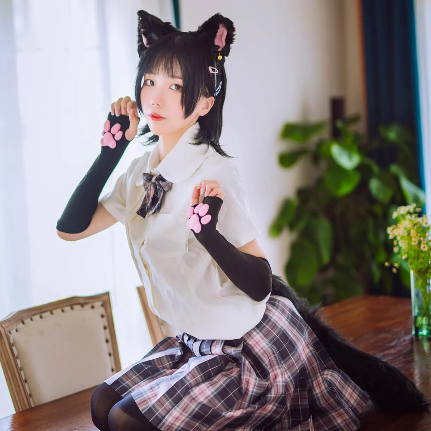 Cute Cat Paw Mittens Gloves, Kawaii Cat Cosplay Kawaii Soft 3D Toes Beans Fingerless Cat Claw Paws Pad Sleeve