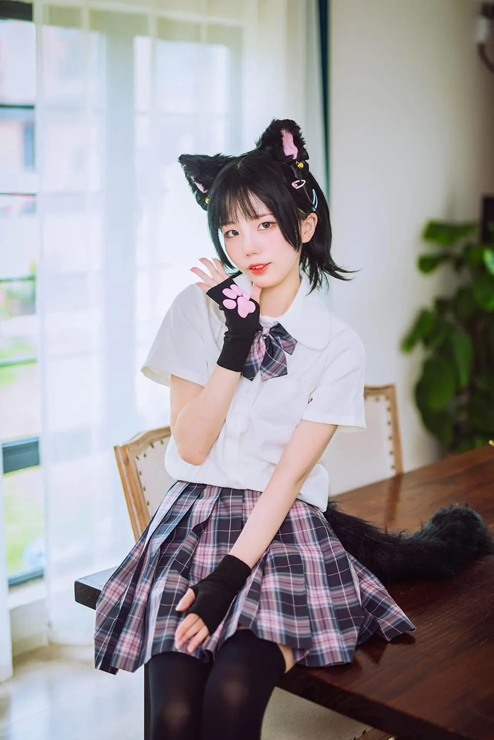 Cute Cat Paw Mittens Gloves, Kawaii Cat Cosplay Kawaii Soft 3D Toes Beans Fingerless Cat Claw Paws Pad Sleeve