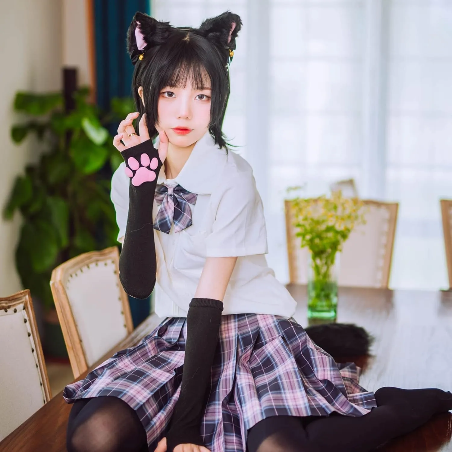 Cute Cat Paw Mittens Gloves, Kawaii Cat Cosplay Kawaii Soft 3D Toes Beans Fingerless Cat Claw Paws Pad Sleeve