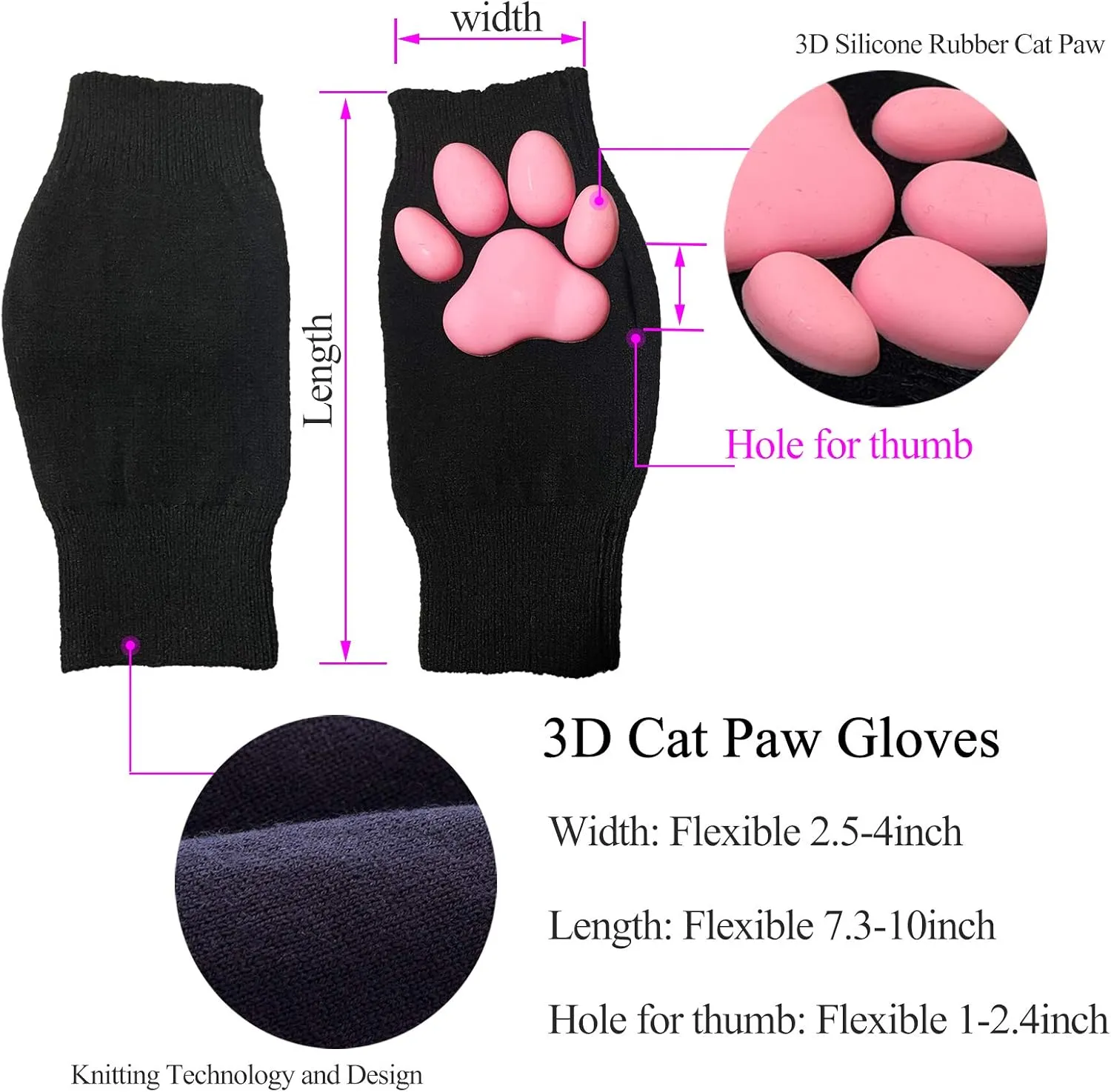 Cute Cat Paw Mittens Gloves, Kawaii Cat Cosplay Kawaii Soft 3D Toes Beans Fingerless Cat Claw Paws Pad Sleeve