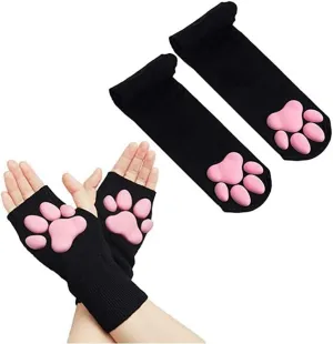 Cute Cat Paw Mittens Gloves, Kawaii Cat Cosplay Kawaii Soft 3D Toes Beans Fingerless Cat Claw Paws Pad Sleeve