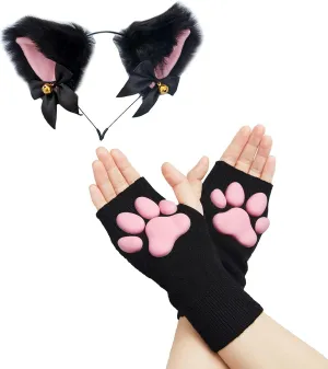 Cute Cat Paw Mittens Gloves, Kawaii Cat Cosplay Kawaii Soft 3D Toes Beans Fingerless Cat Claw Paws Pad Sleeve