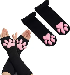 Cute Cat Paw Mittens Gloves, Kawaii Cat Cosplay Kawaii Soft 3D Toes Beans Fingerless Cat Claw Paws Pad Sleeve