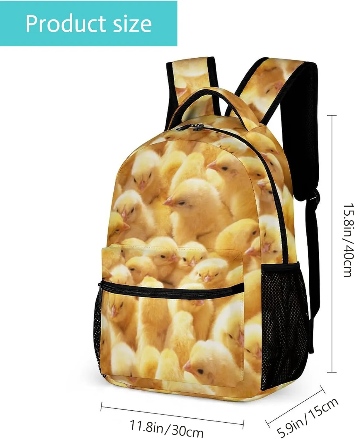 Cute Chicken Backpack for Kids, Kawaii Yellow Chicks School Backpack for Girls, Water Resistant Lightweight Travel Backpack, Elementary Middle High School Backpack, 16 Inch