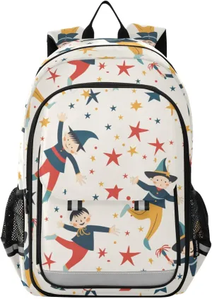 Cute Circus with Magic Wand Backpack for Boys Girls Elementary School Bag Kids Bookbag Travel Rucksack With Reflective Stripes