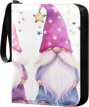 Cute Gnomes Card Binder 4 Pocket Collectible Trading Card Albums with 50 Sleeves Double Side PU Waterproof 3 Ring for Sports & Game Cards