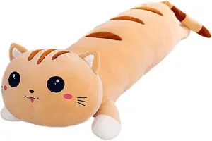 Cute Long Cat Plush Pillow - Soft Cat Stuffed Animal Body Pillow for Kids and Girlfriend, Kitten Plushie Toy for Sleeping and Decor, Idea(Brown,20in/50cm)