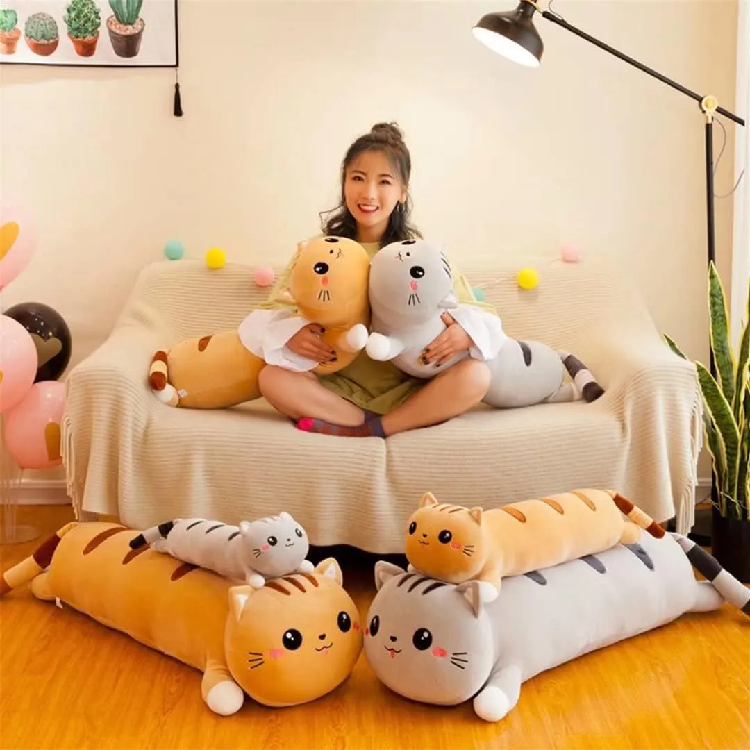 Cute Long Cat Plush Pillow - Soft Cat Stuffed Animal Body Pillow for Kids and Girlfriend, Kitten Plushie Toy for Sleeping and Decor, Idea(Brown,20in/50cm)