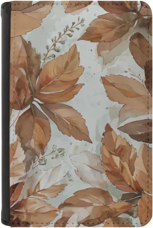 Cute Passport Wallet Holder Case Travel Gifts Botanical Foliage Warm Earth Toned Boho Leaves Aesthetic Nature Design Leatherette Wallet with Pockets