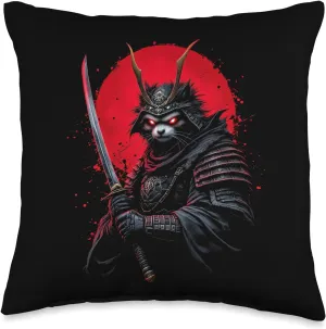 Cyber Samurai Cat Throw Pillow