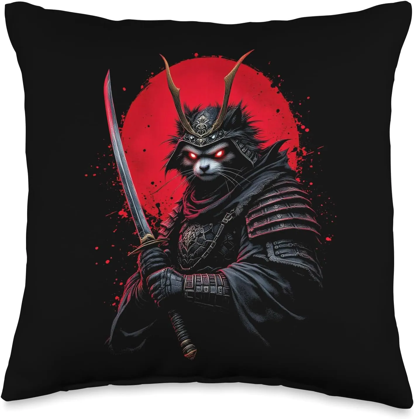Cyber Samurai Cat Throw Pillow