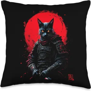 Cyber Samurai Cat Throw Pillow