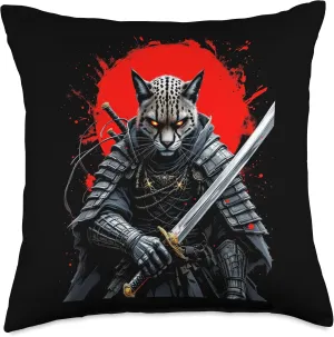 Cyber Samurai Cat Throw Pillow