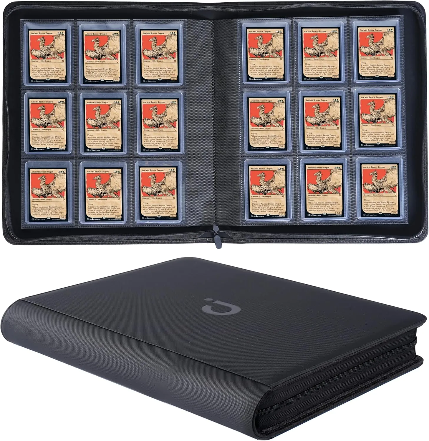 D DACCKIT Toploader Binder, Holds 288 Toploaders, 9 Pocket Top Loader Binders with Sleeves for 3" x 4" Rigid Card Holders for Trading Cards or Sports Cards in 3 x 4'' Toploaders - Black