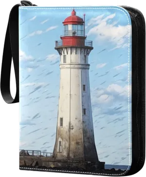 Dark Sky Lighthouse Card Binder 4 Pocket Collectible Trading Card Albums with 50 Sleeves Double Side PU Waterproof 3 Ring for Sports & Game Cards