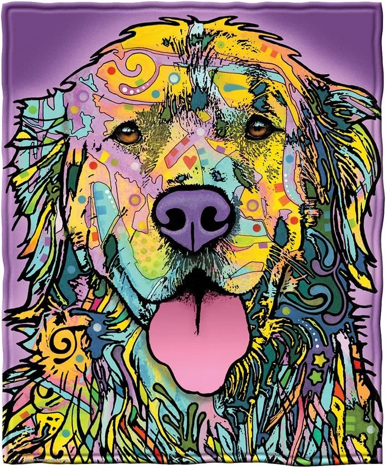 Dawhud Direct Colorful Golden Retriever Fleece Blanket for Bed, 50 x 60 inches Dean Russo Golden Retriever Fleece Throw Blanket for Women, Men and Kids - Super Soft Plush Dog Blanket Throw