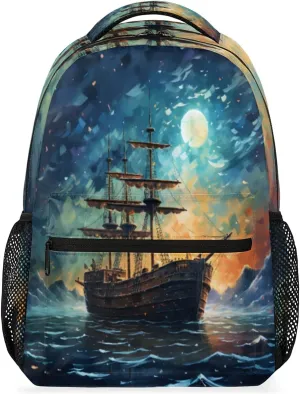 Daypack Ocean Ship Backpack Computer Laptop Backpacks, Maritime Large Capacity Book Bags with Adjustable Shoulder Strap, Travel Hiking Camping Casual Daypack for Adult Women Men