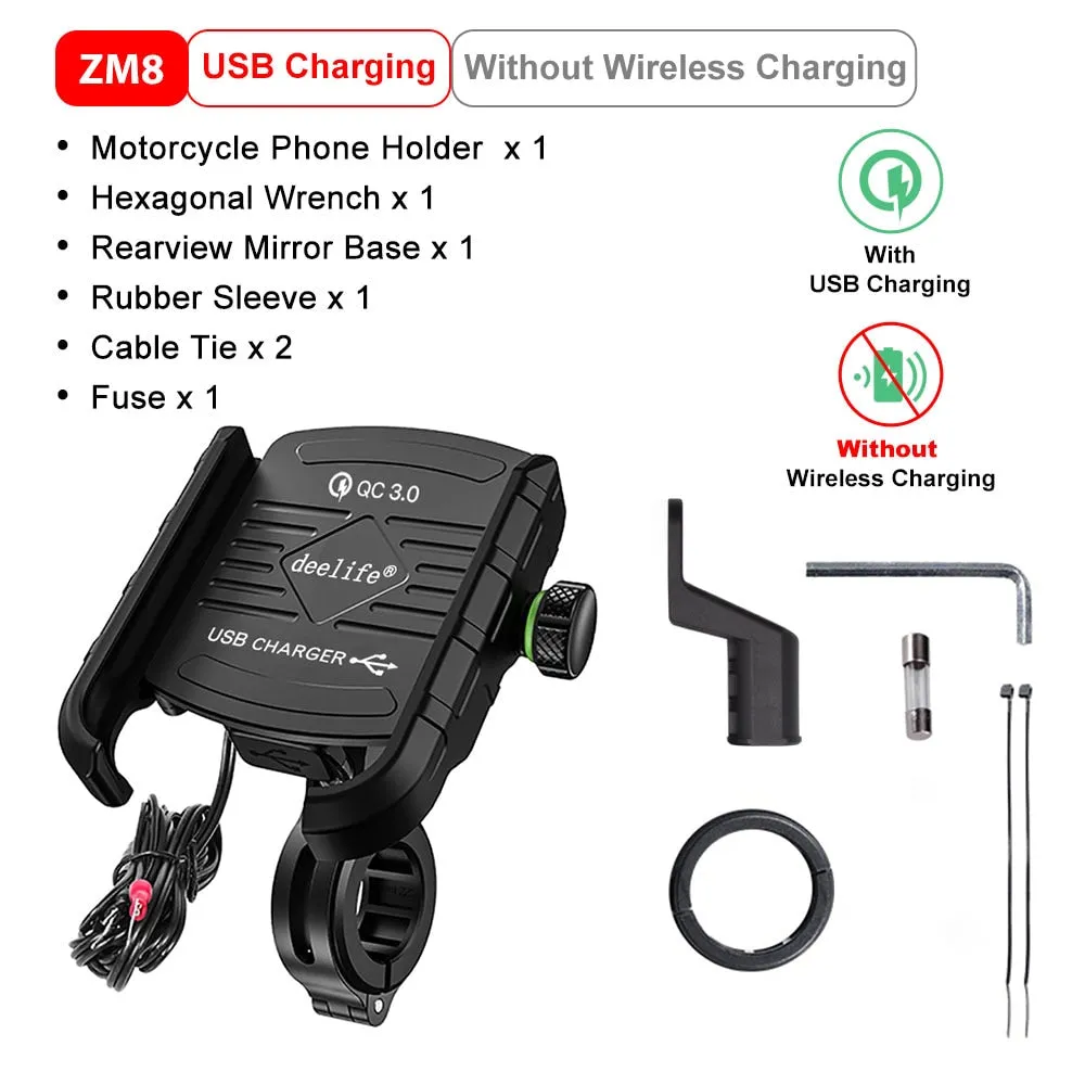 Deelife Motorcycle Phone Holder for Moto Motorbike Mirror Mobile Stand Support USB Charger Wireless Charging Cellphone Mount