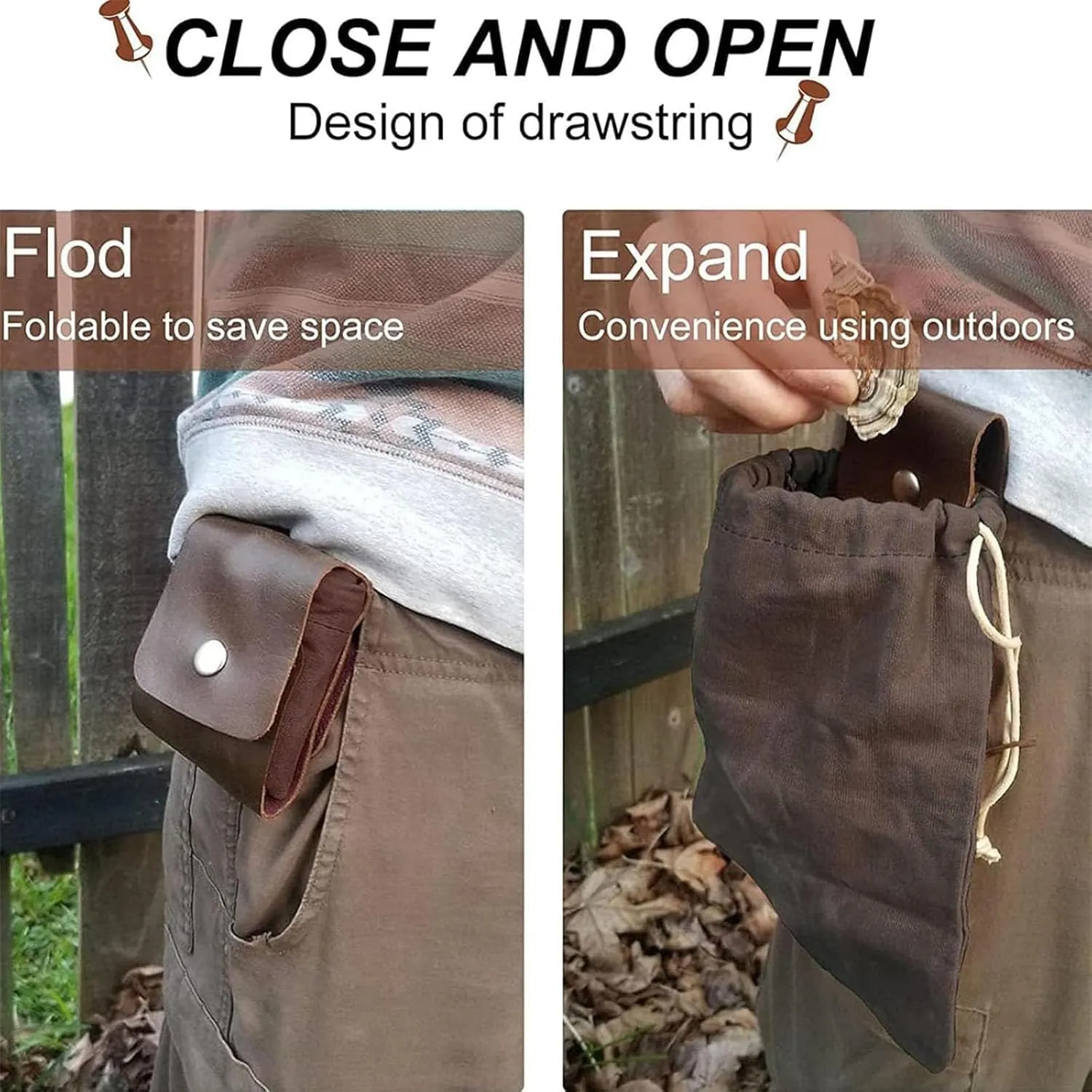 Derivemid Bag, Derivemid Forage Bag, Handmade Cowhide Canvas Beg, Belt Foldable with Drawstring