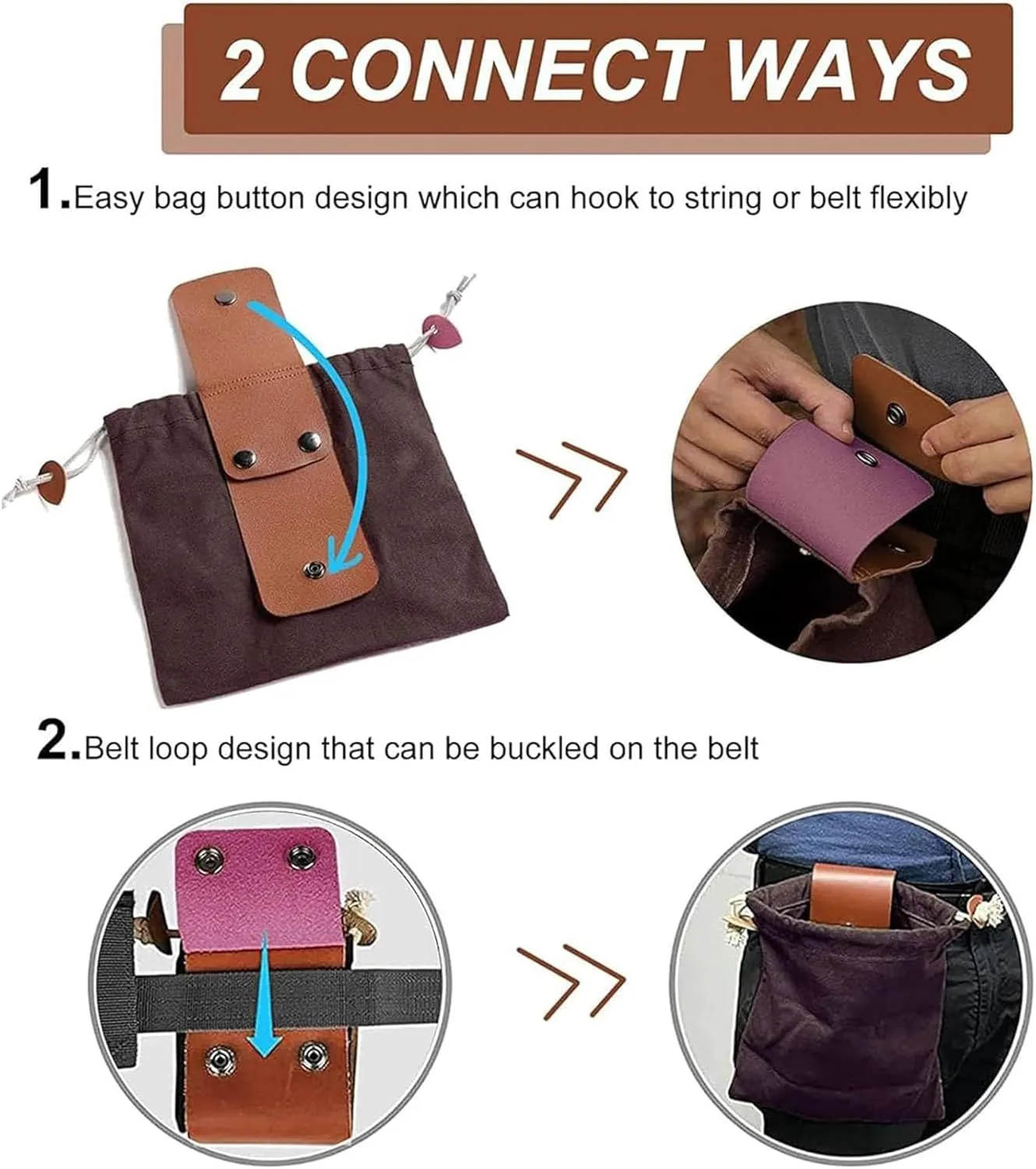 Derivemid Bag, Derivemid Forage Bag, Handmade Cowhide Canvas Beg, Belt Foldable with Drawstring