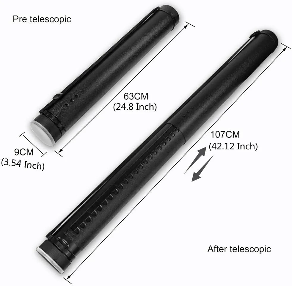 DEWEL Document Tube,Plastic Expanding Poster/Art/Document Storage Tube 24.5 to 40 inches Adjustable with Carrying Strap Waterproof and Light-Resistance Telescoping Carrying Case (Black-Large Size)