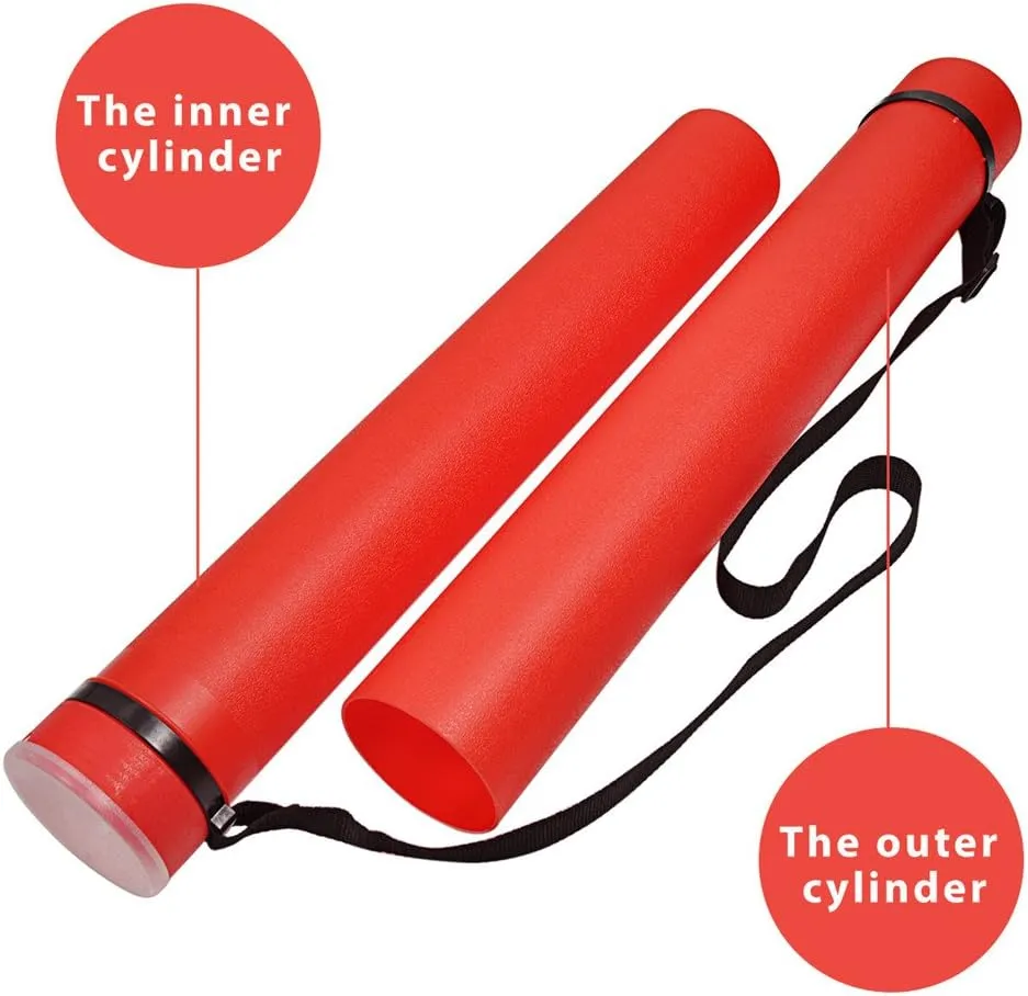 DEWEL Document Tube,Plastic Expanding Poster/Art/Document Storage Tube 24.5 to 40 inches Adjustable with Carrying Strap Waterproof and Light-Resistance Telescoping Carrying Case (Red-Large Size)