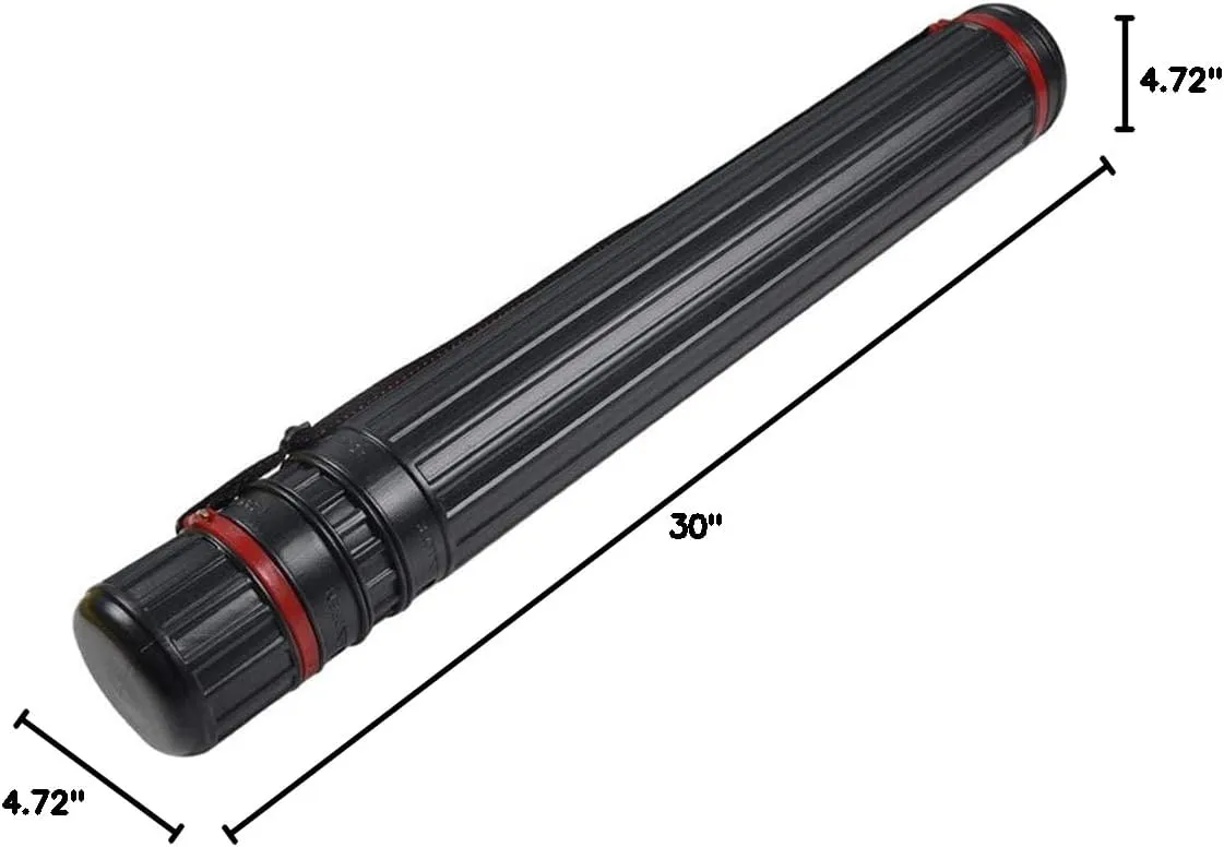 DEWEL Drawing Tube Blueprint Case Telescoping Art Tube Expands from 30”to 52”, Large Plastic Black Fishing Rods Storage Tube Waterproof and Light Resistant Poster Tube with Strap (XL Size)