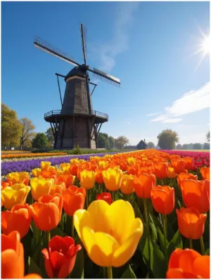 Diamond Art Kits for Adults - Windmill Tulips Scenic Landscape Diamond Painting Kits for Adults Beginner, 12x16 in Frameless Diamond Painting Kit for Home Wall Decor