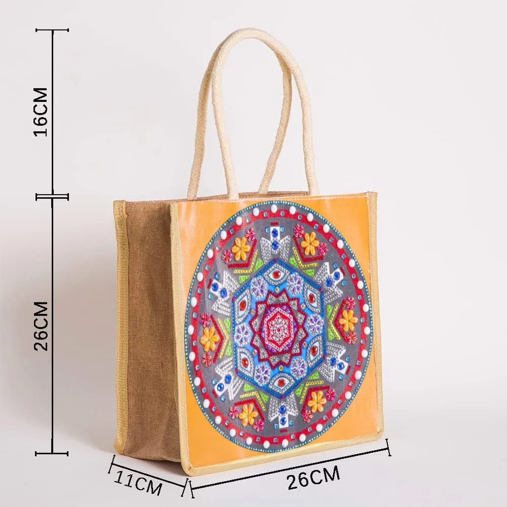 Diamond Painting Canvas Tote Bags 4 Pack Boho Diamond Dots Dotz Art Kits Shoulder Bags 5D DIY Handbags Handmade Gifts Reusable Shopping Bags with Handles for Women Adults Work (Mandala Flowers)