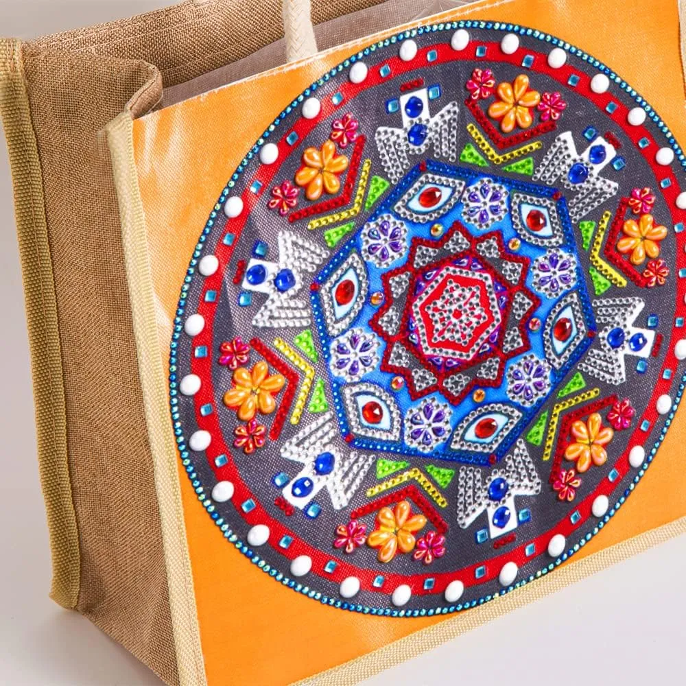 Diamond Painting Canvas Tote Bags 4 Pack Boho Diamond Dots Dotz Art Kits Shoulder Bags 5D DIY Handbags Handmade Gifts Reusable Shopping Bags with Handles for Women Adults Work (Mandala Flowers)