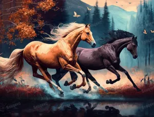 Diamond Painting Kits - Forest Running Horse DIY Diamond Painting Stress Relief Cross Stitch Digital Oil Painting Artwork, Suitable for Family Interactive Gift - 16x24inch Home Decor, Room Decor