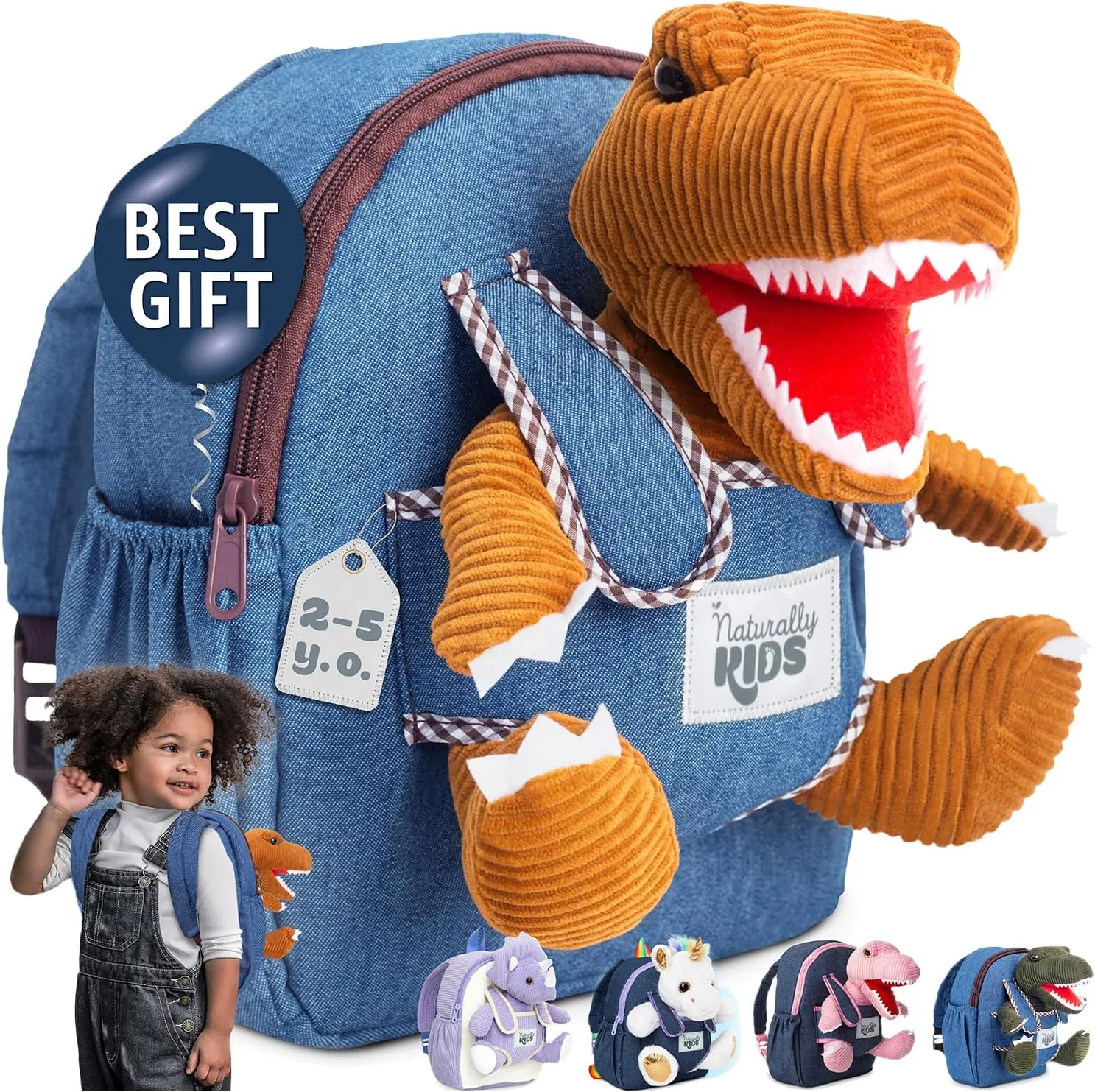 Dinosaur Backpack for Kids 3-5, Toddler Backpack for Boys with Detachable Dinosaur Toy with Pockets and Reflective Logo Patch