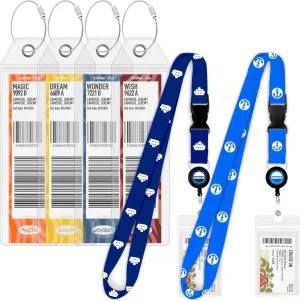 Disney Cruise Lines Luggage Tag Holders [4 Pack] & Cruise Lanyard Set [2 Pack] - Royal & Navy Blue