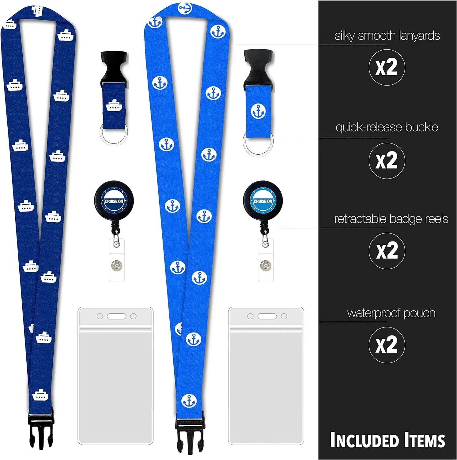 Disney Cruise Lines Luggage Tag Holders [4 Pack] & Cruise Lanyard Set [2 Pack] - Royal & Navy Blue