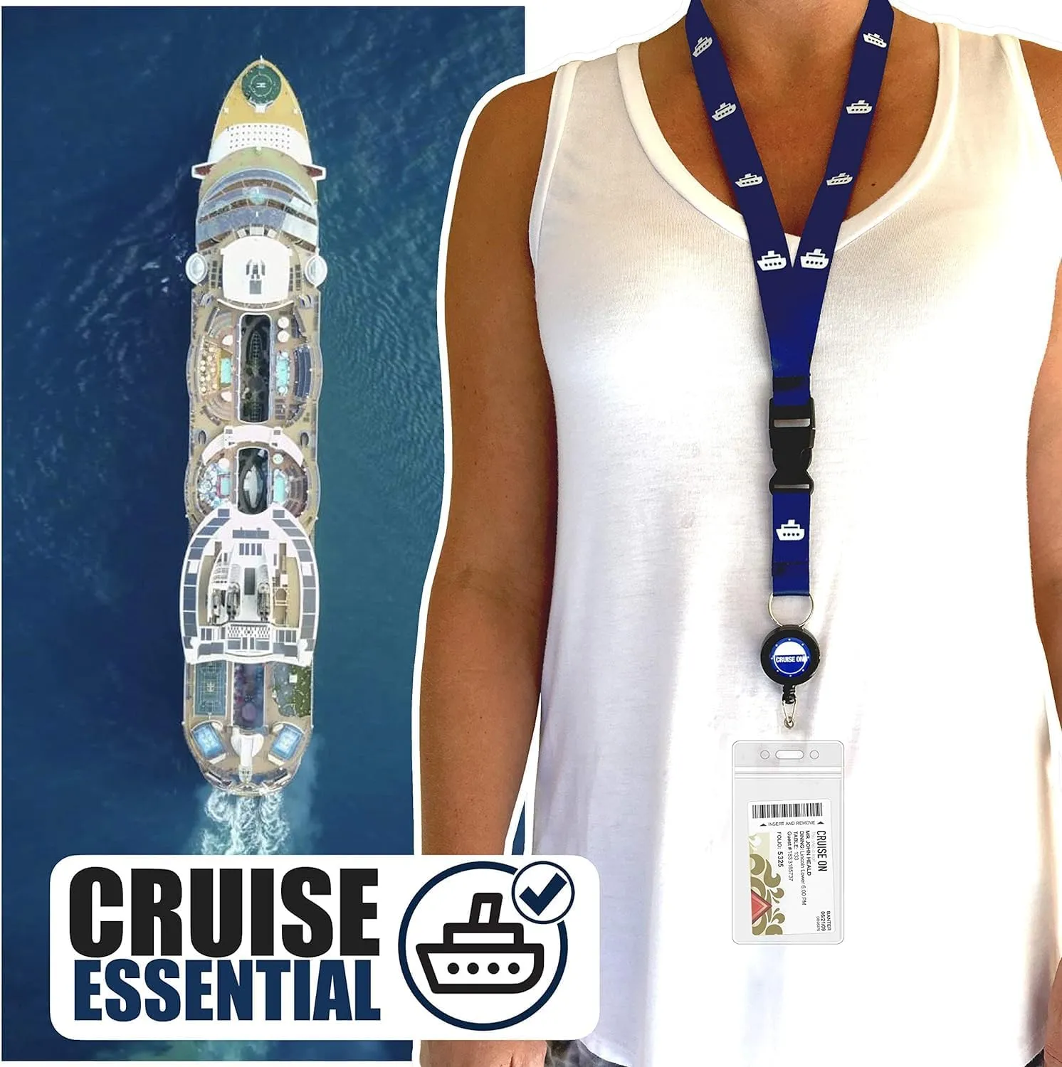 Disney Cruise Lines Luggage Tag Holders [4 Pack] & Cruise Lanyard Set [2 Pack] - Royal & Navy Blue