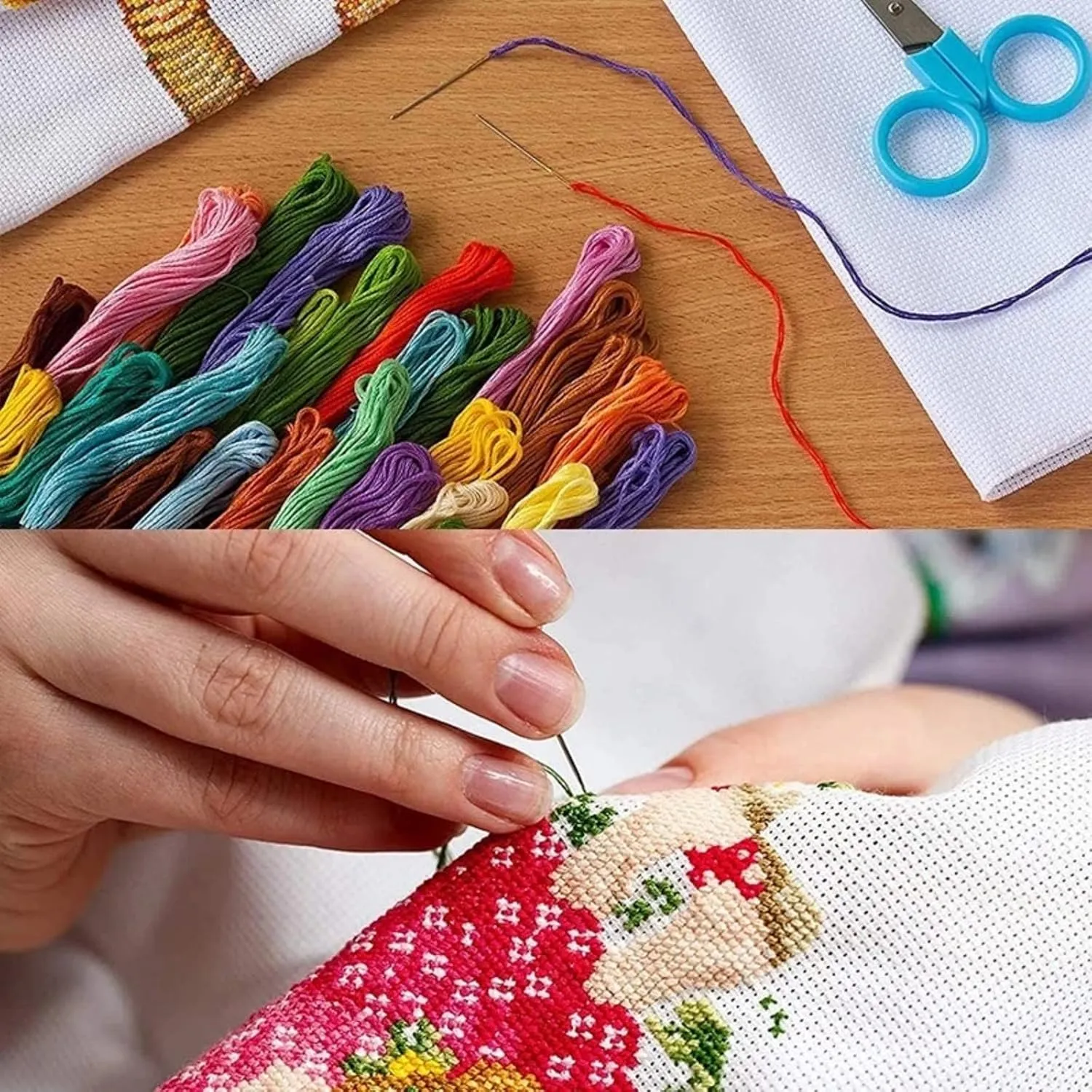Disxvivy Cross Stitch Stamped Full Embroidery Kits DIY 11CT Cotton Thread Printed DIY Needlepoint Kits Craft Needlework Set Cross-Stitch Stamped Sets-Hummingbirds Gather Honey 18x18 inch