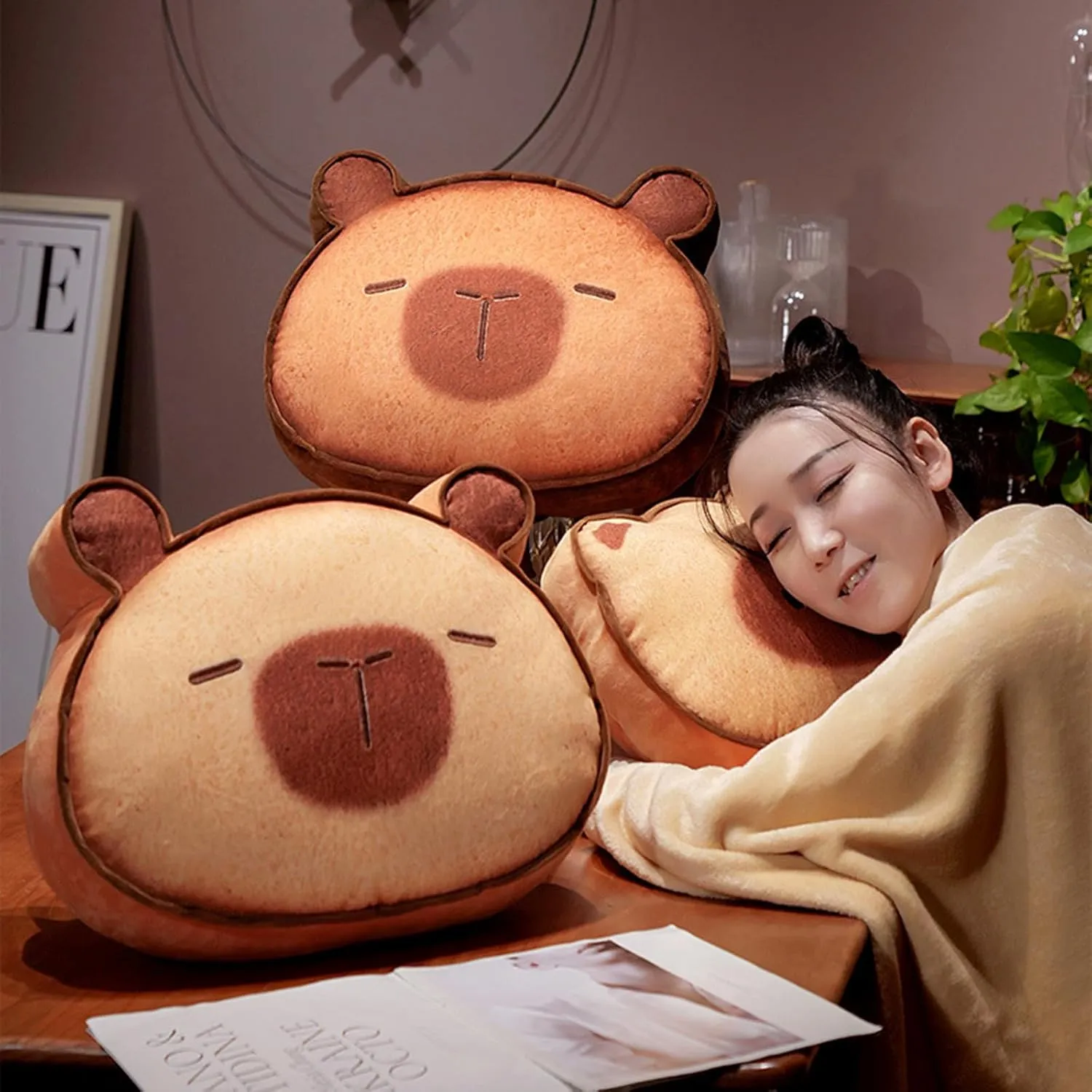 Ditucu Cat Stuffed Animal Cute Kitten Napping Throw Pillows Soft Cushion Plush Decorative Gifts for Kids Brown 15.7 inch Light Brown