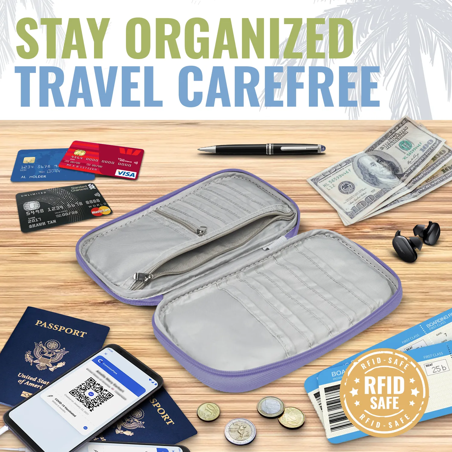 Document Organizer & Wallet (with RFID Blocker) - Lavender