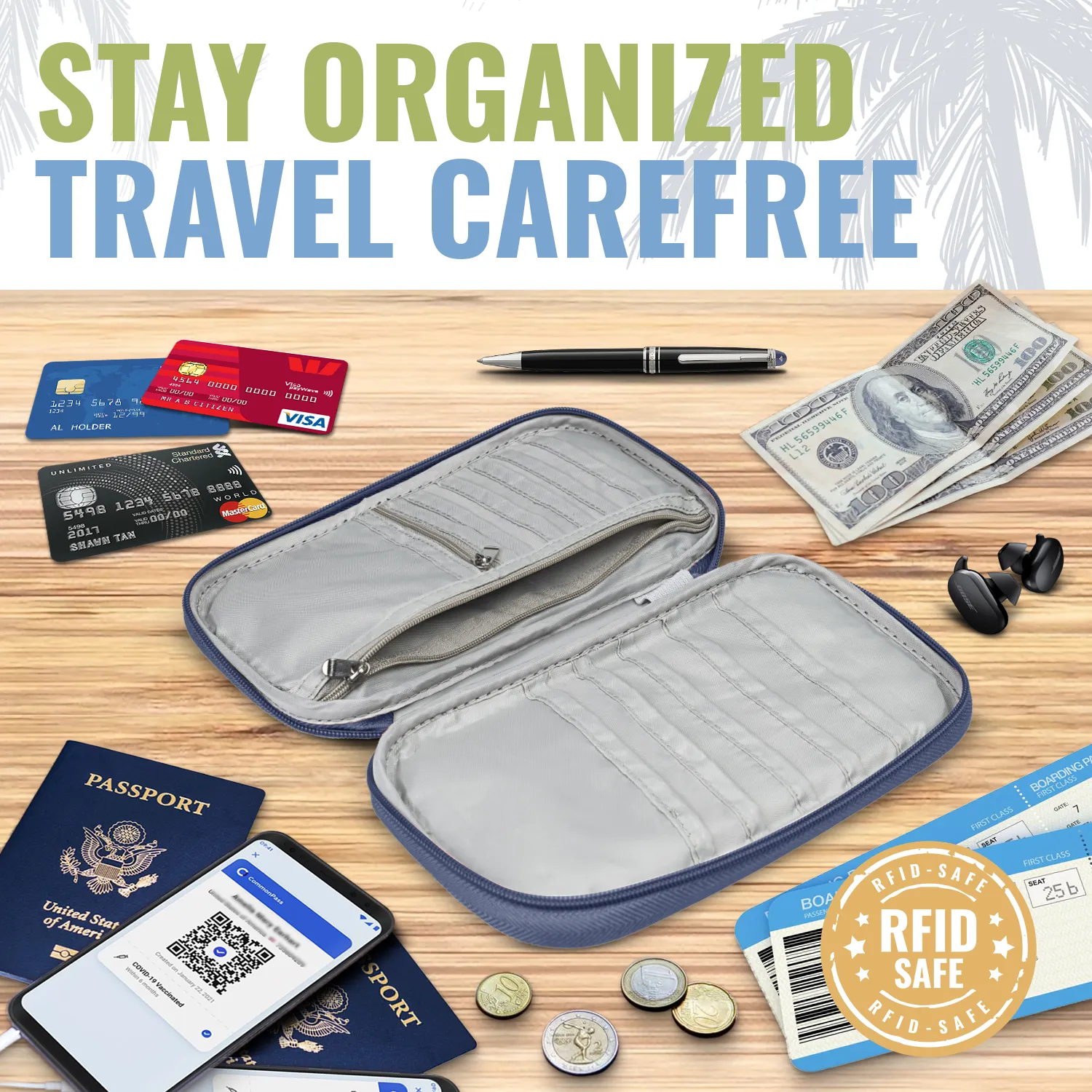 Document Organizer & Wallet (with RFID Blocker) - Violet Blue