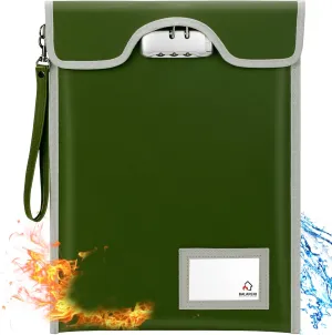 Document Safe Bag with Lock (5200℉), 15”x 11”Travel Document Holder, Fireproof Zipper Pouch for A4/A5/Legal/Letter Size Document, Tablet, Valuables, Money and Passport(Olive Drab)