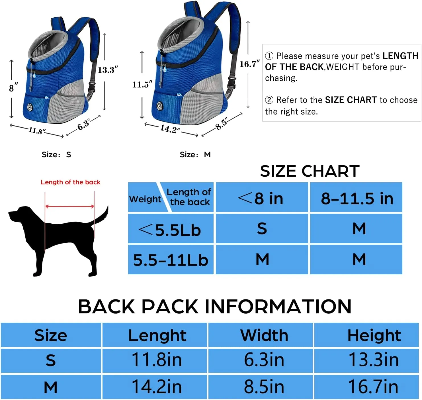 Dog Backpack Carrier Puppy Carrier Front Pack with Comfortable Breathable Padded Back and Shoulders Carrier Backpacks with Head Out Design for Travel Outdoor Small Medium Dogs Cats Rabbits