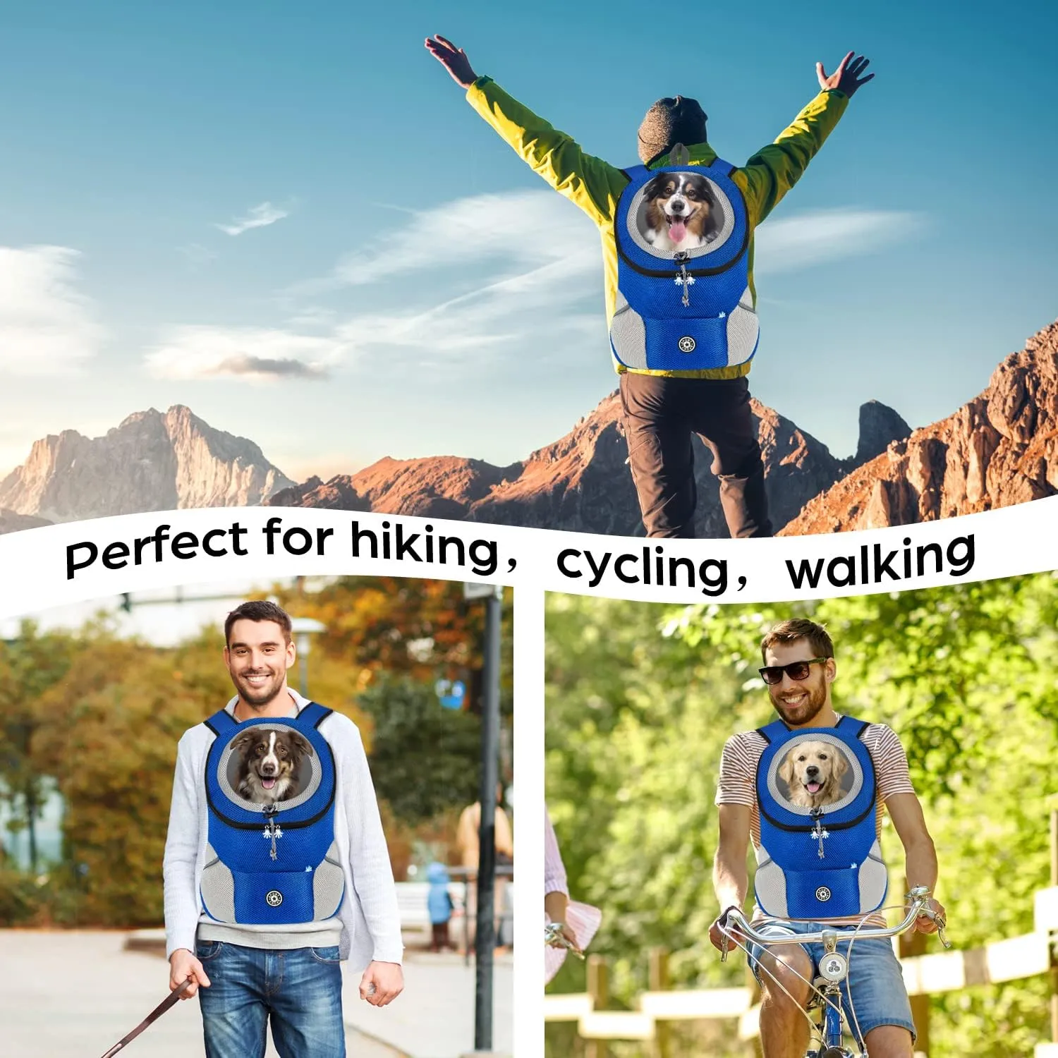 Dog Backpack Carrier Puppy Carrier Front Pack with Comfortable Breathable Padded Back and Shoulders Carrier Backpacks with Head Out Design for Travel Outdoor Small Medium Dogs Cats Rabbits