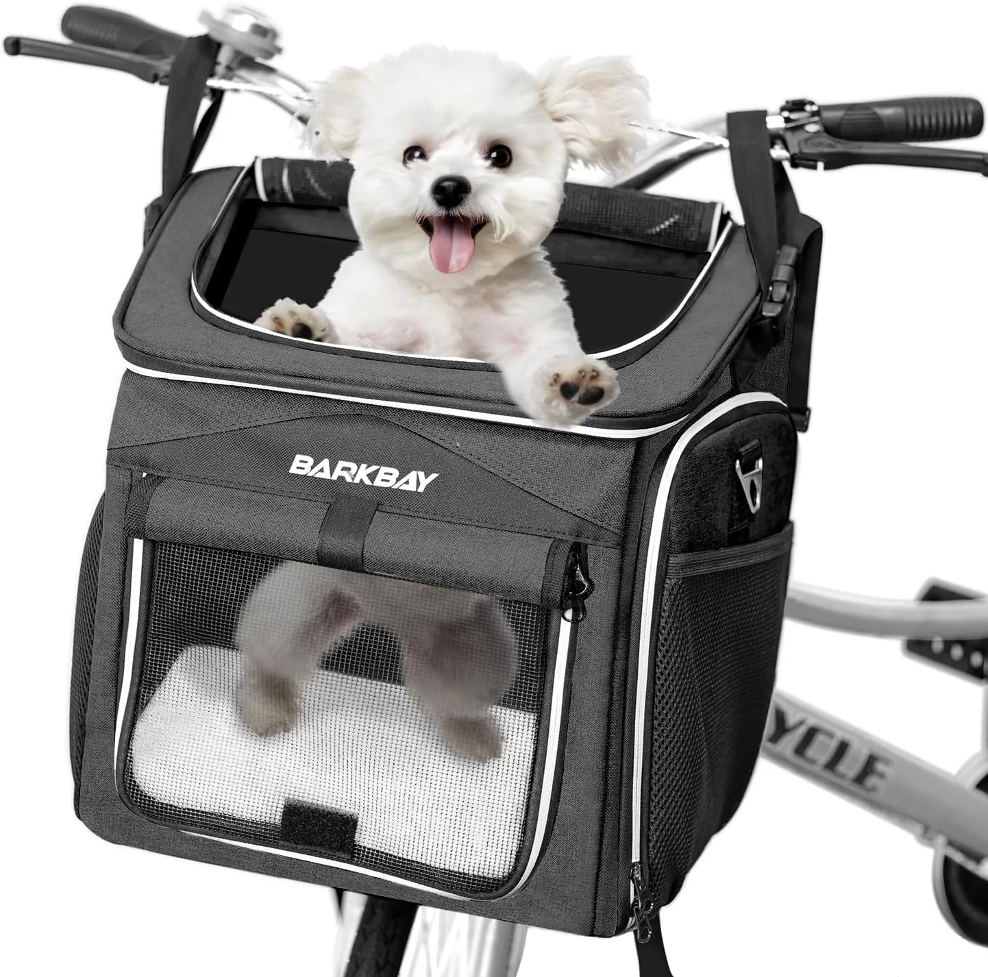 Dog Bike Basket Carrier, Expandable Foldable Soft-Sided Dog Carrier, 2 Open Doors, 5 Reflective Tapes, Pet Travel Bag,Dog Backpack Carrier Safe and Easy for Small Medium Cats and Dogs(Black)