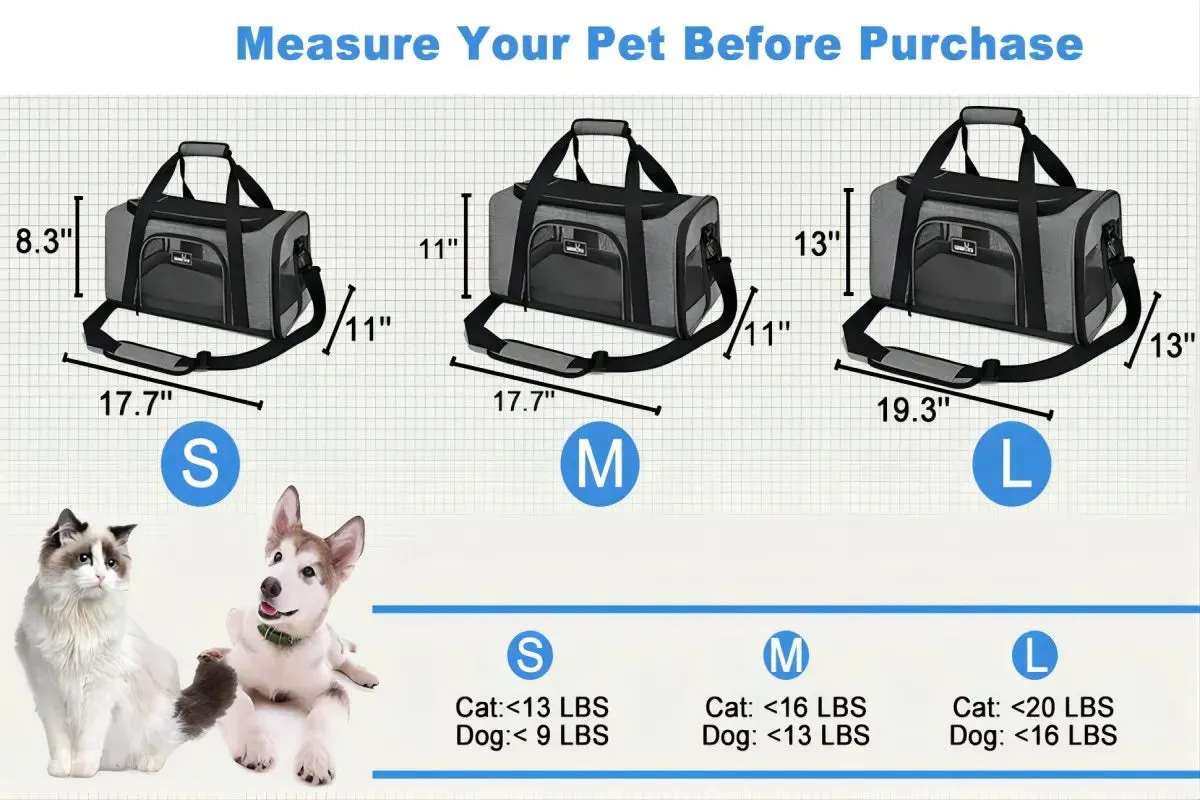Dog Cat Carrier Bag Soft Side Travel Carriers TSA Airline Approved Transport Medium Size Pet Moving Backpack Bag Accessories