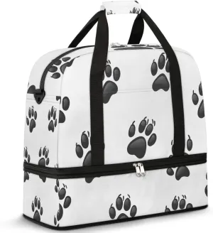 Dog Footprints Animals Travel Duffel Bag for Women Men Weekender Overnight Bag with Shoe Compartment Foldable Sports Gym Luggage Bag